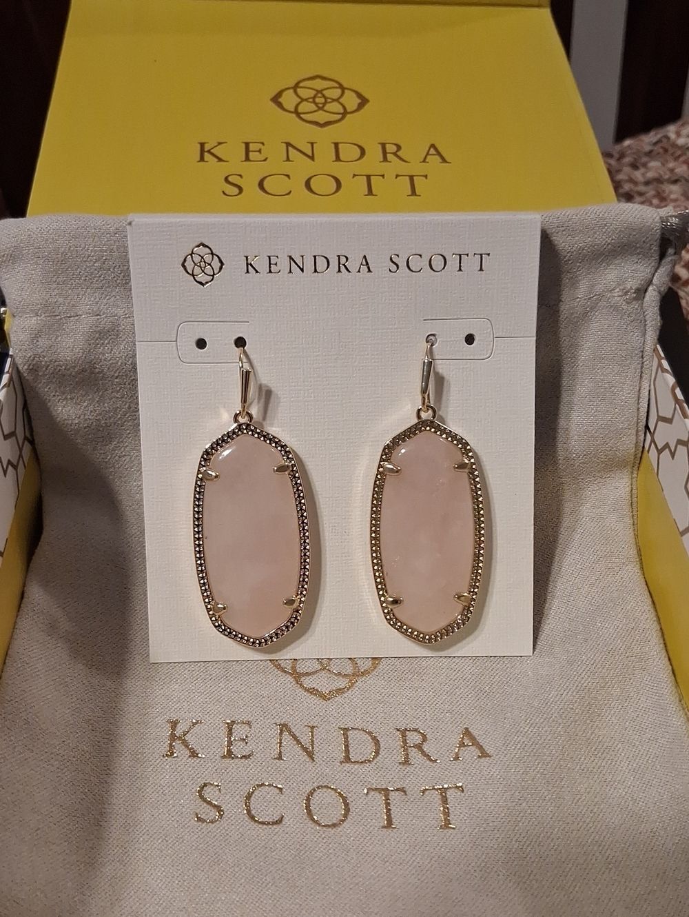Kendra Scott Elle Gold Rose Quartz Earrings New